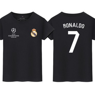 ยูฟ่าแชมเปียนส์ลีกเรอัลมาดริดแขนสั้นเสื้อยืด Cristiano Ronaldo เดียวกันผ้าฝ้ายรอบคอครึ่งแขนฟุตบอลกีฬาเสื้อทีม