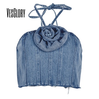 Vesglory เสื้อสายเดี่ยว เปิดไหล่ พิมพ์ลายดอกไม้ มีซิป เปิดหลัง สีพื้น แฟชั่นสําหรับผู้หญิง 2023