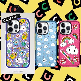 Casetify 【Friends With You cloud】เคสโทรศัพท์มือถือ ซิลิโคนนิ่ม TPU ใส กันกระแทก ลายตัวอักษร กลิตเตอร์ มีลายด้านข้าง สําหรับ iPhone 11 12 13 14 Pro Max