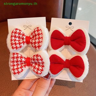 Strongaromonyu กิ๊บติดผม รูปโบว์น่ารัก สีแดง สีขาว ขนาดเล็ก เครื่องประดับ แฟชั่นฤดูใบไม้ร่วง ฤดูหนาว สําหรับเด็กผู้หญิง