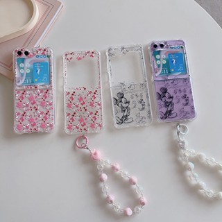 เคสโทรศัพท์มือถือ TPU นิ่ม กันกระแทก ลายการ์ตูนมิกกี้เมาส์น่ารัก พร้อมสายโซ่คล้อง สําหรับ Samsung Galaxy Z Flip5 5G Z Flip 3 Flip4