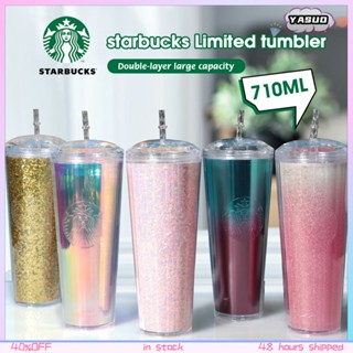 Starbucks aquaflask ขวดน้ําพลาสติก ลายทุเรียน ประดับเพชร สีแดง 710 มล.