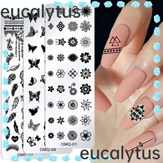 Eucalytus1 แผ่นปั๊มเล็บ สเตนเลส ลายการ์ตูนดอกไม้ เรขาคณิต DIY