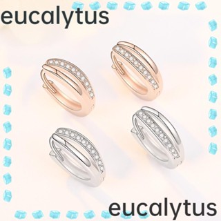 Eucalytus1 ต่างหูสตั๊ด ประดับเพทาย คริสตัล สองชั้น สีเงิน คุณภาพสูง สําหรับผู้หญิง 2 ชิ้น