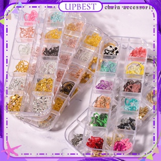 ♕ 12 Grids Nail Art เครื่องประดับโซ่สีสันสดใส Unique Flat Chain Metal Rivet Super Flash Nail Accessories Manicure Tool For Nail Shop 8 Designs UPBEST