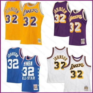 เสื้อกีฬาแขนกุด ลาย NP2 NBA Jersey Los Angeles Lakers No.32 Johnson พลัสไซซ์ สําหรับผู้ชาย และผู้หญิง PN2