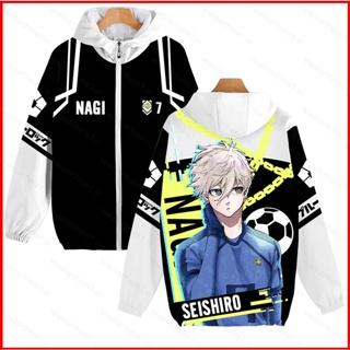 Ere1 เสื้อแจ็กเก็ตคอสเพลย์ แขนยาว มีซิป ลาย Reo Nagi Seishirou 3D สีฟ้า แฟชั่นสําหรับผู้ชาย และผู้หญิง