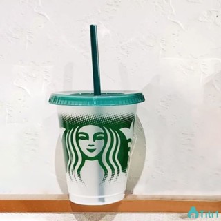 Starbucks Straw Cup Can Reuse The Transparent Green Straw Cup Children&amp;#39;s Pp Material Straw 473ml/16oz TH1