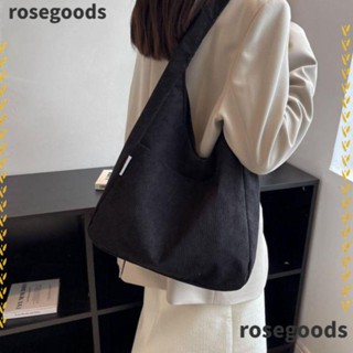 Rosegoods1 กระเป๋าผ้าแคนวาส ลําลอง ความจุขนาดใหญ่ สีพื้น