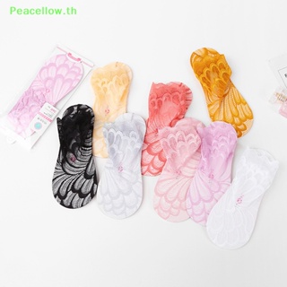 Peacellow ถุงเท้าตาข่าย ระบายอากาศ กันลื่น มองไม่เห็น ลายดอกไม้ สําหรับผู้หญิง 1 คู่