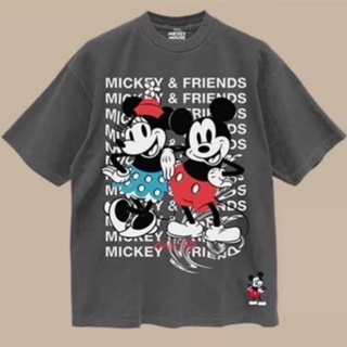 เสื้อยืดการ์ตูน ลาย MICKEY MOUSE ลิขสิทธ์แท้ DISNEY งานวินเทจ ตะเข็บเรียบฟอกเฟด-สีเทา (MPA-018)