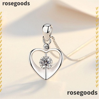 Rosegoods1 สร้อยคอโซ่เงิน จี้คริสตัล รูปหัวใจ ประดับเพชร เครื่องประดับ สําหรับผู้หญิง