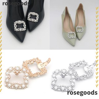 Rosegoods1 คลิปเข็มกลัด ประดับไข่มุก พลอยเทียม คริสตัล ถอดออกได้ แบบเปลี่ยน สําหรับตกแต่งรองเท้าส้นสูง