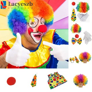 Lacyeszb วิกผมตัวตลก สีรุ้ง ฟองน้ํา จมูก รองเท้า เครื่องแต่งกาย ชุดอุปกรณ์ประกอบฉาก บุคลิกภาพ โบผูก ถุงมือ ตัวตลก คอสเพลย์ ปาร์ตี้ ตกแต่ง