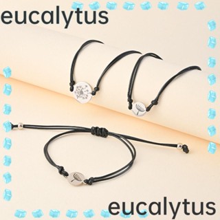 Eucalytus1 สร้อยข้อมือคู่รัก สเตนเลส ลายดอกแดนดิไลอ้อน ด้ายขี้ผึ้ง ปรับได้ เครื่องประดับ สําหรับคู่รัก มิตรภาพ