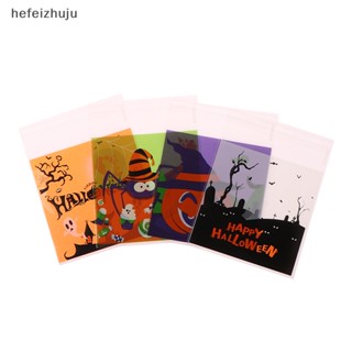 [hefeizhuju] ถุงพลาสติกใส่ขนมคุกกี้ บิสกิต ขนมขบเคี้ยว ลาย Happy Halloween สําหรับตกแต่งปาร์ตี้ฮาโลวีน 100 ชิ้น