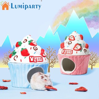 Lumiparty บ้านเซรามิค ลายสตรอเบอร์รี่ หนูแฮมสเตอร์ ชินชิล่า เม่น แพนด้า น่ารัก แฟชั่นฤดูร้อน สําหรับสัตว์เลี้ยง หนูแฮมสเตอร์