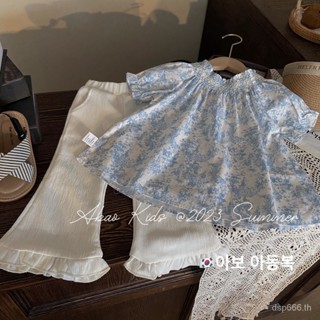 Girls summer suit 2023 new western style Korean style girls summer floral top flared pants two-piece G5VC