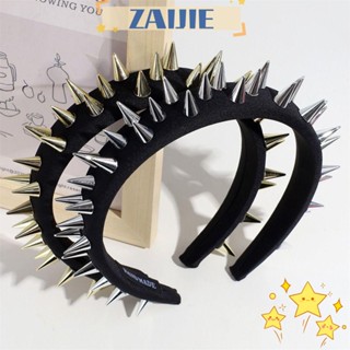 Zaijie24 ที่คาดผม สีเงิน พังก์ โกธิค ที่คาดผม แฟชั่น หมุดสีทอง ที่คาดผมคอสเพลย์