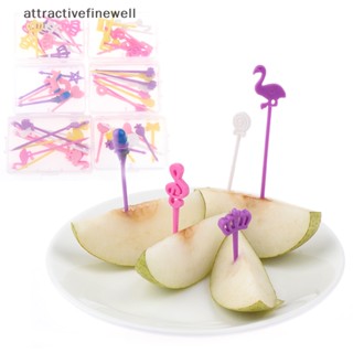 [attractivefinewell] ส้อมจิ้มผลไม้ เบนโตะ สลัด ของหวาน แบบใส ลายการ์ตูน สําหรับเด็ก 6 8 10 ชิ้น