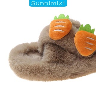 [Sunnimix1] รองเท้าแตะ พื้นยาง แต่งขนเฟอร์ ใส่สบาย แฟชั่นฤดูใบไม้ร่วง ฤดูหนาว สําหรับผู้หญิง ใส่ในห้องนอน กลางแจ้ง