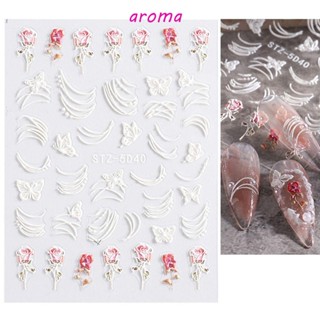 Aroma สติกเกอร์ตกแต่งเล็บ ลายดอกกุหลาบ ปีกนางฟ้า แฟชั่น สําหรับผู้หญิง