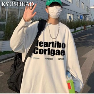 KYUSHUAD High Street Hip-Hop Hoodie Mens American Vintage พิมพ์เสื้อแขนยาวด้านล่าง