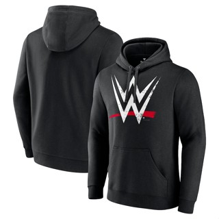 เสื้อกันหนาว มีฮู้ด พิมพ์ลายโลโก้ WWE Distressed Fanatics สีดํา สําหรับผู้ชาย 2023