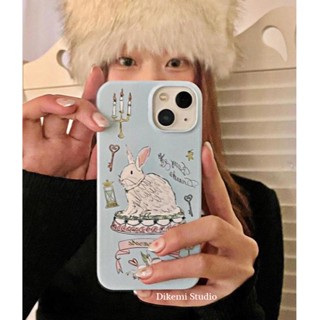 เคสโทรศัพท์มือถือ PC แบบแข็ง ลายเค้ก rabbite น่ารัก สีฟ้า สไตล์เกาหลีวินเทจ สําหรับ Iphone 14pro 13promax 13 12 11 xsmax xr