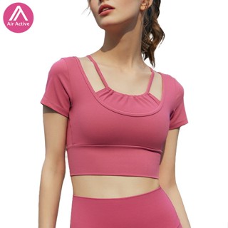 AirActive Leisure Yoga Sports Bra Top Padded Short Sleeve T-shirt 2 in 1 Design Running Fitness