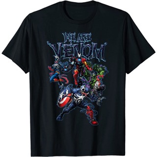 เสื้อยืดแขนสั้นTee เสื้อยืด พิมพ์ลาย Marvel Spider-Man Maximum Venom Group Shot We Are Venom สําหรับผู้ชายcartoonS-5XL