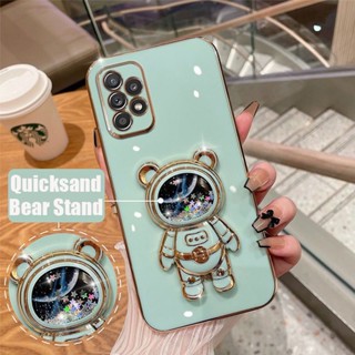 เคสโทรศัพท์มือถือ ขอบสี่เหลี่ยม มีทรายไหล ลายหมีนักบินอวกาศ หรูหรา สําหรับ Realme C53 NFC C55 C30S GT NEO 3 10 Pro Plus Pro+ 4G 5G