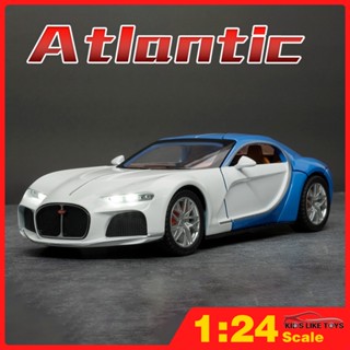 KLT 1/24 Scale Bugatti Atlantic Metal Diecast รถเหล็กหล่อโมเดลรถดายโมเดลหล่อโลหะดึงหลังรถของขวัญสำหรับเด็กผู้ชายเด็กคอลเลกชันเสียงและไฟ