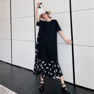 【Dress Oversized】(45-150 กก.) ชุดแม็กซี่เดรส แขนสั้น พลัสไซซ์ แฟชั่นสไตล์เกาหลี สําหรับหญิงตั้งครรภ์