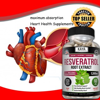 Resveratrol เรสเวอราทรอล 1200mg - ชะลอวัย Antioxidant Supplement 60/120 Capsules ดูแลหัวใจให้แข็งแรง