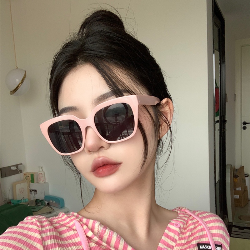 แว่นตากันแดด กรอบสี่เหลี่ยม ขนาดใหญ่ สีชมพูกุหลาบ แบบเรียบง่าย แฟชั่นสไตล์เกาหลี สําหรับผู้หญิง