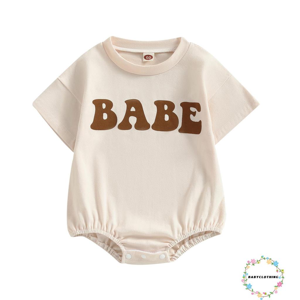 เสื้อผ้าเด็ก-เด็กทารกฤดูร้อนสบายๆromperแขนสั้นคอกลมพิมพ์ตัวอักษรหลวมfit Playsuit
