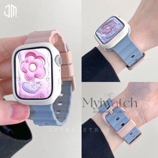 【สาย 2 เส้น และเคส 1 เส้น】สายนาฬิกาข้อมือ ซิลิโคนนิ่ม สีตัดกัน สําหรับ iwatch series 8 7 6 5 SE 4 3 2 iwatch band 45 มม. 41 มม. 44 มม. 40 มม. 38 มม. 42 มม.