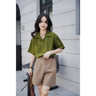 MANSA Dark Green Short Sleeve Shirt เสื้อโอเวอร์ไซส์  เสื้อ เสื้อเชิ้ตสีพื้น