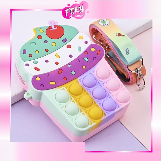 POKY - T5639 Pop it Ice Cream Bag / Pop It Bag for Girls / Cute Pop It Bag for Kids / Pop It Cup Cak
