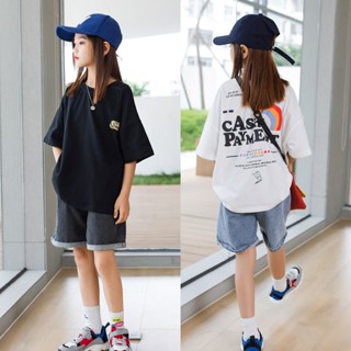 [ML] พร้อมส่ง เสื้อยืดแขนสั้น พิมพ์ลาย 90-170 ซม. แฟชั่นฤดูร้อน สําหรับเด็กผู้หญิง