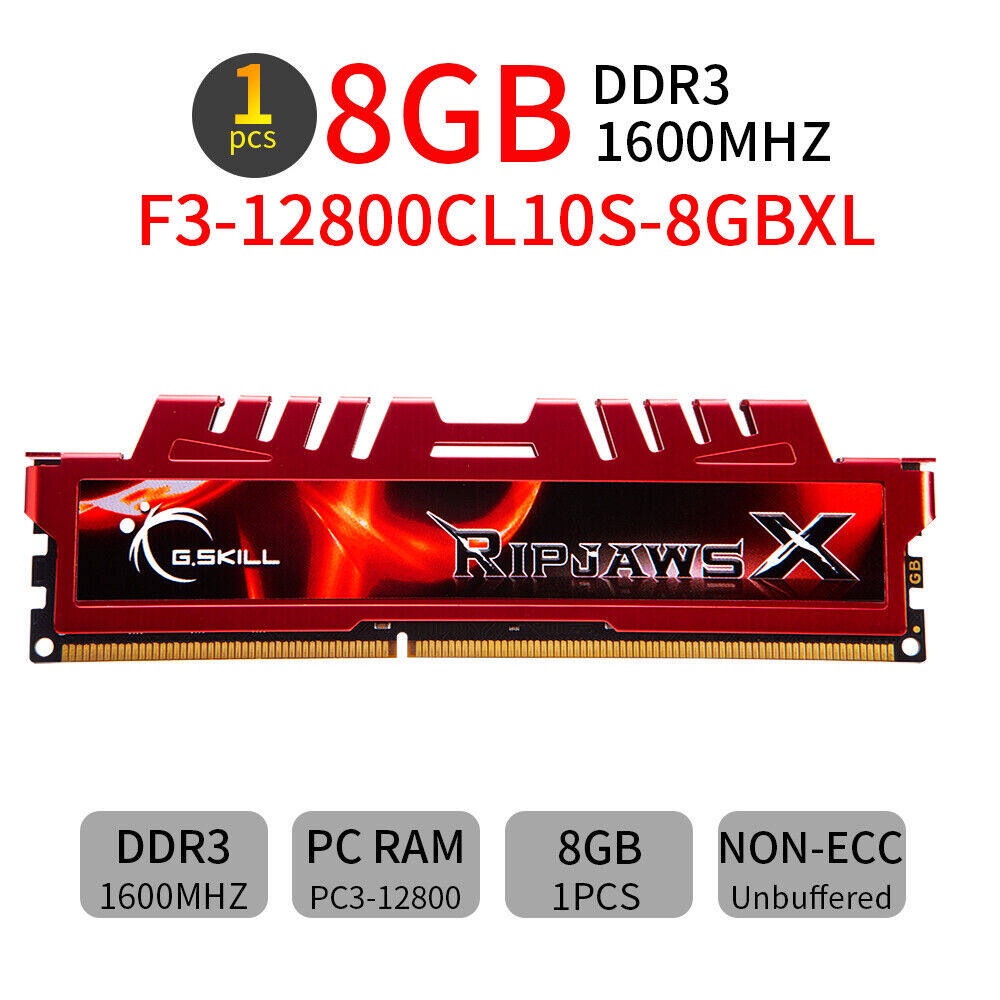 G.skill Ripjaws หน่วยความจําเดสก์ท็อป X 8GB DDR3 1600MHz PC3-12800U F3-12800CL10S-8GBXL
