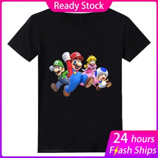 เสื้อท็อปแขนสั้นลําลอง ลาย Super Mario แฟชั่นฤดูร้อน สําหรับเด็กผู้ชาย และเด็กผู้หญิง