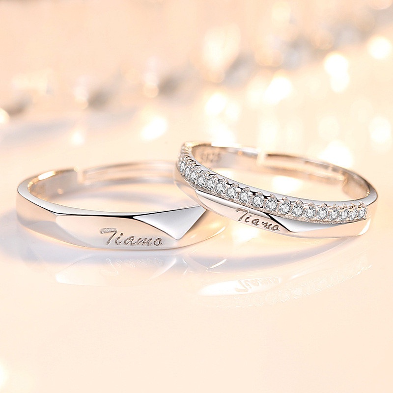 คู่ปรับ 925 เงินสเตอร์ลิง I Love You คู่แหวนชุดสําหรับเขาและเธอสูงขัด CZ แหวนเพชร Comfort Fit 2 ชิ้น