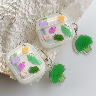 เคสหูฟังบลูทูธไร้สาย แบบนิ่ม ลายผักน่ารัก พร้อมพวงกุญแจ สําหรับ Airpods Pro 2 Air pods 1 2 3 AirPod