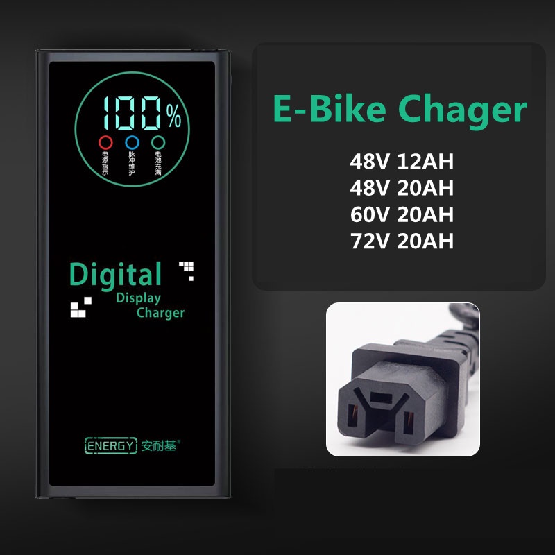 Yadea ปลั๊ก 48V 12AH / 48V 20AH / 60V 20AH / 72V 20AH จอแสดงผลดิจิตอล E Bike Ebike เครื่องชาร์จแบตเต