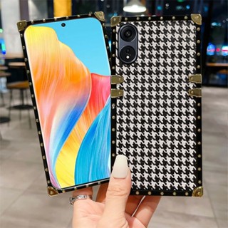 สําหรับ Vivo V15 Pro V11i V11 V9 V5+ V5S V5 plus X90 X80 X70 X60 X50 Pro plus X50Pro+ X21 X21UD เคสมือถือ Soft TPU Case เคสป้องกัน Trend Houndstooth Fashion Leather Cover กันกระแทก ที่หรูหรา และขาตั้ง