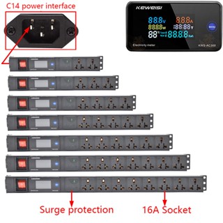 Pdu ซ็อกเก็ตขยายพาวเวอร์แอมมิเตอร์ จอแสดงผลดิจิทัล 16A พร้อมรางปลั๊กไฟ C14