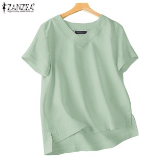 Zanzea เสื้อเบลาส์ลําลอง ผ้าฝ้าย ผ้าลินิน คอวี แขนสั้น สําหร…
