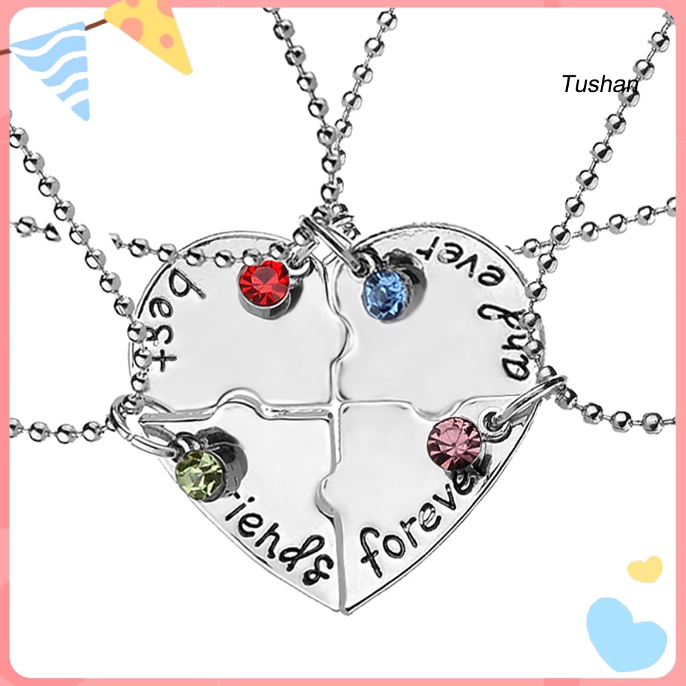 [Ts] 4 ชิ้น/เซ็ต Best Friends Heart Matching Rhinestone จี้สร้อยคอผู้หญิงเครื่องประดับ